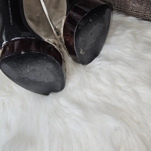 Stella McCartney Taupe Silk Wooden Heel Platform Pumps EU 38 - Picture 12 of 16